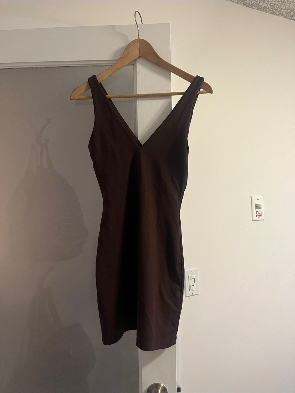 Babaton Brown V-Neck Mini Dress